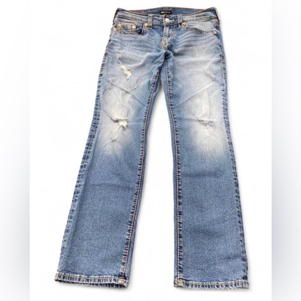 True Religion Distressed Light Blue Relaxed Jeans